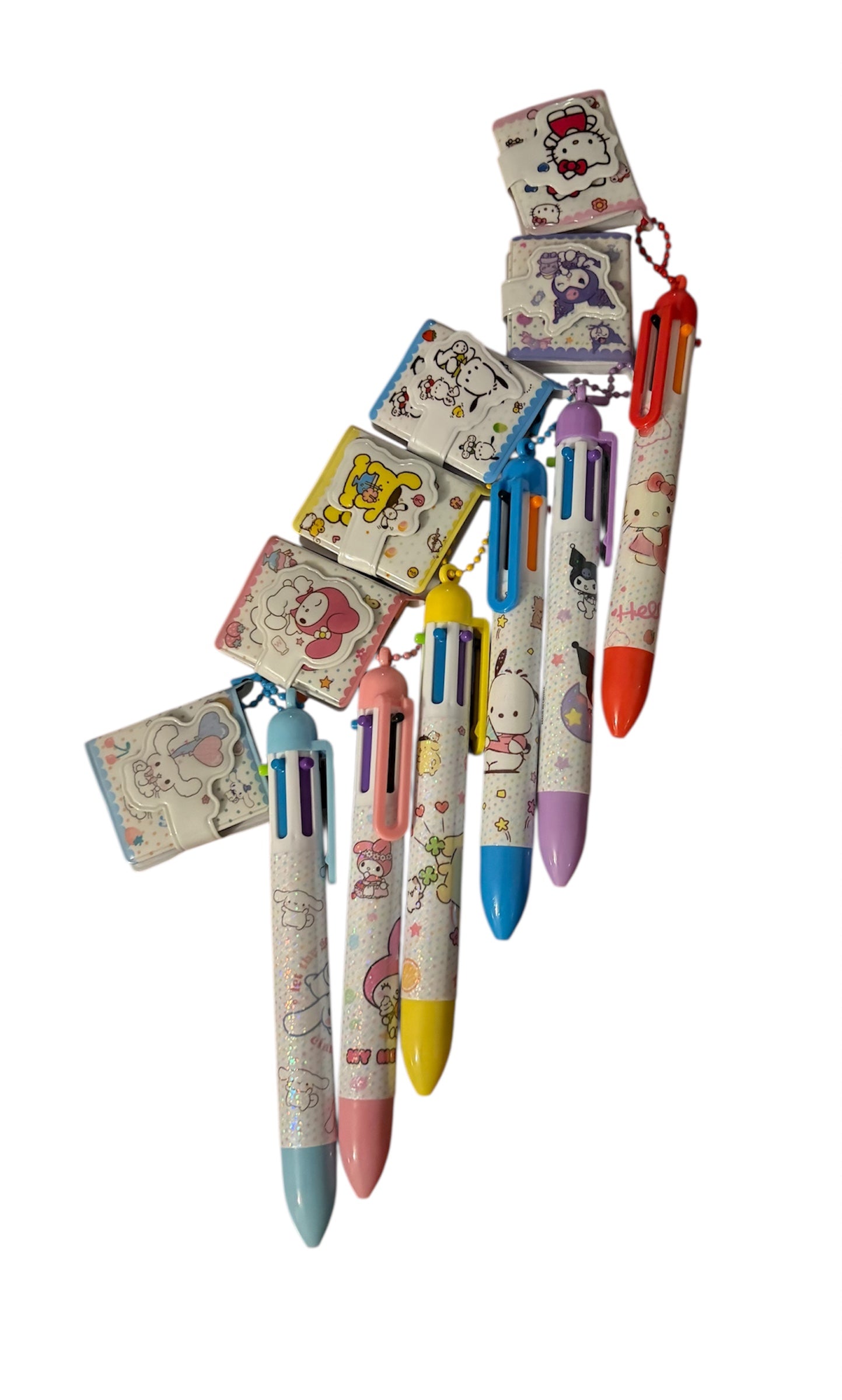 Sanrio Cartoon Ballpoint Pen with 6 Colours & Mini Notebook Keychain