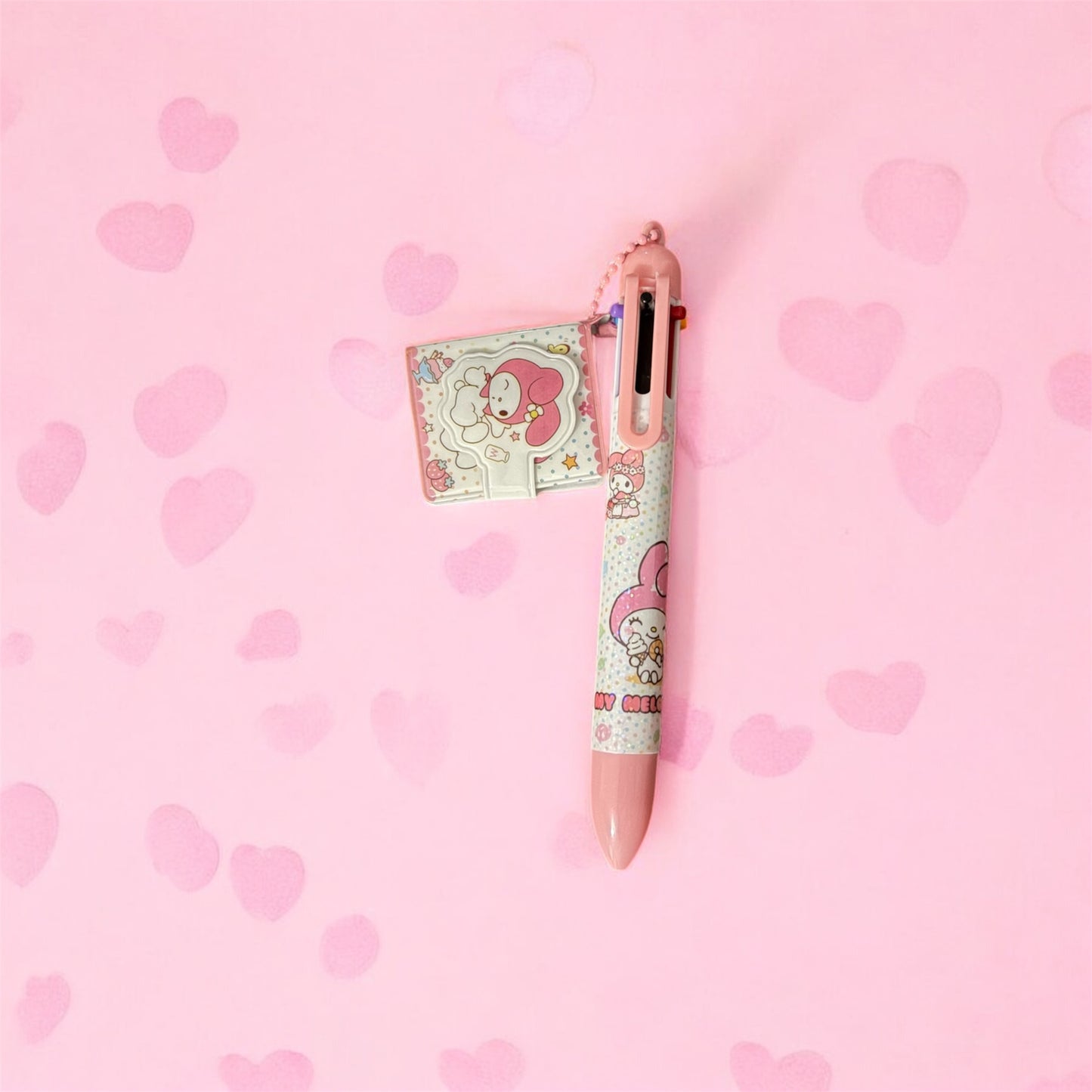 Sanrio Cartoon Ballpoint Pen with 6 Colours & Mini Notebook Keychain