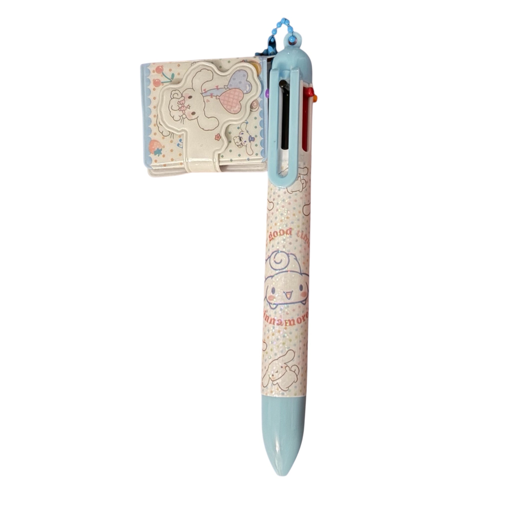Sanrio Cartoon Ballpoint Pen with 6 Colours & Mini Notebook Keychain