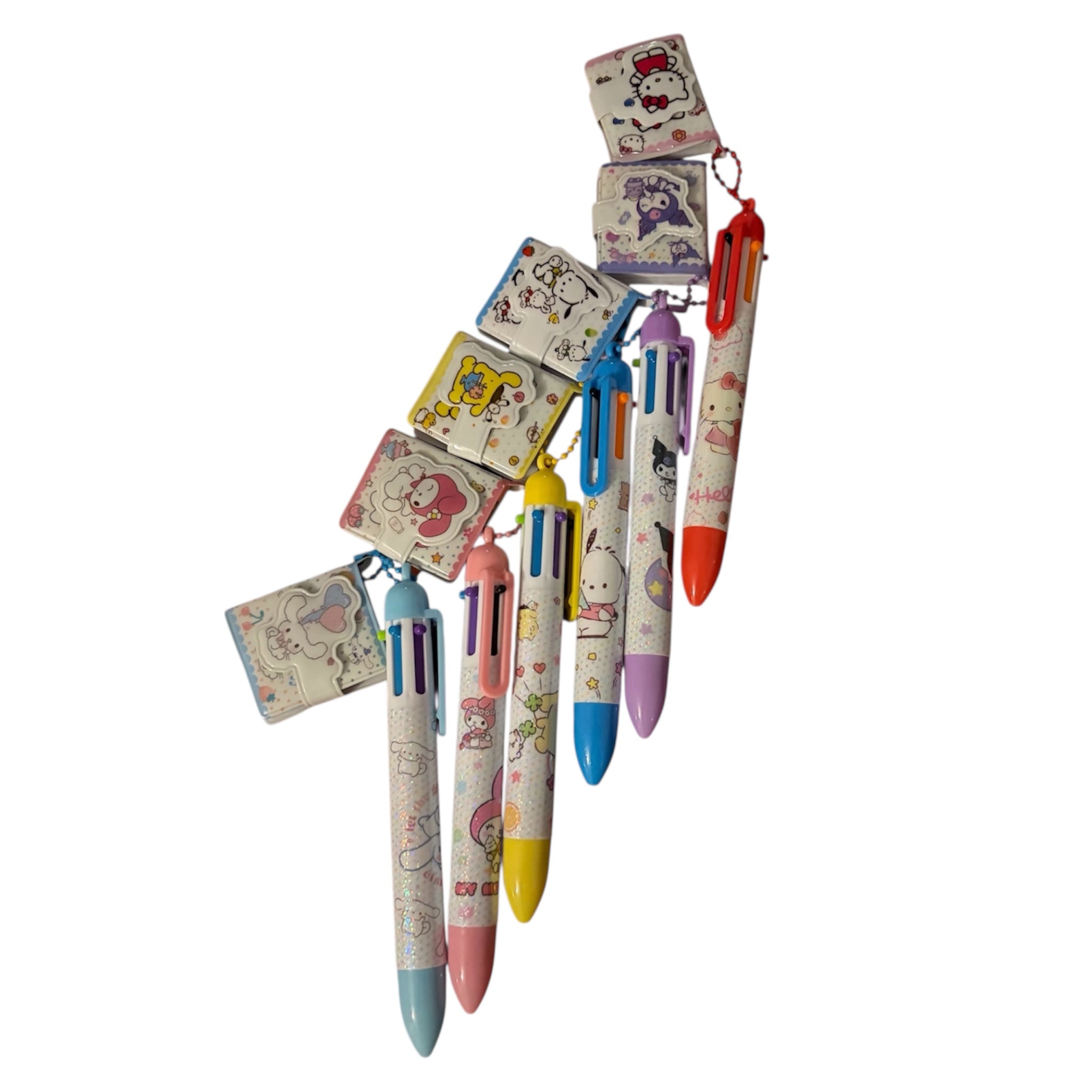 Sanrio Cartoon Ballpoint Pen with 6 Colours & Mini Notebook Keychain