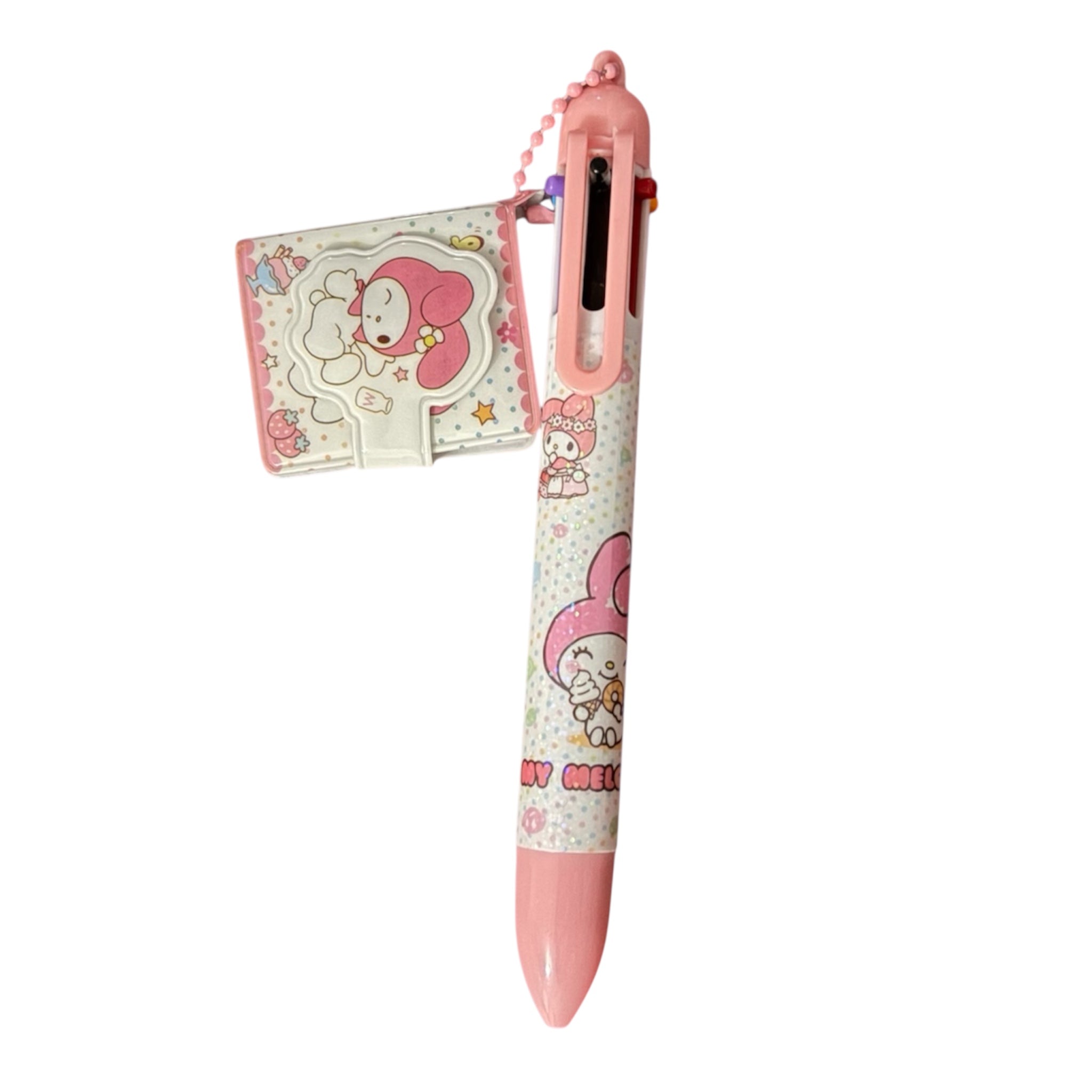 Sanrio Cartoon Ballpoint Pen with 6 Colours & Mini Notebook Keychain