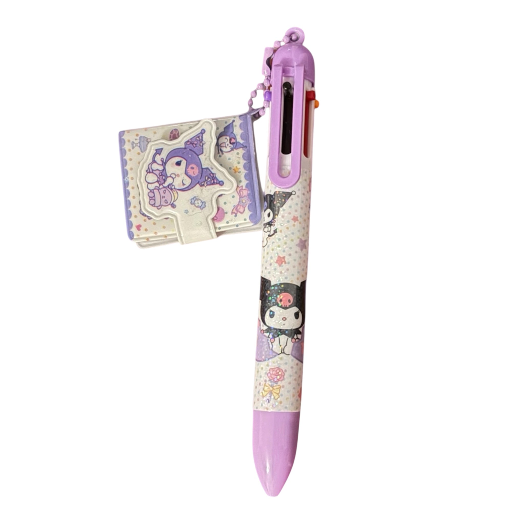 Sanrio Cartoon Ballpoint Pen with 6 Colours & Mini Notebook Keychain