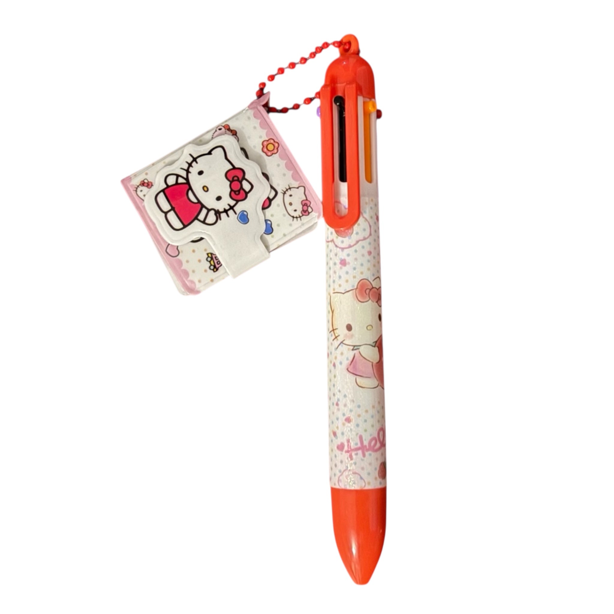 Sanrio Cartoon Ballpoint Pen with 6 Colours & Mini Notebook Keychain