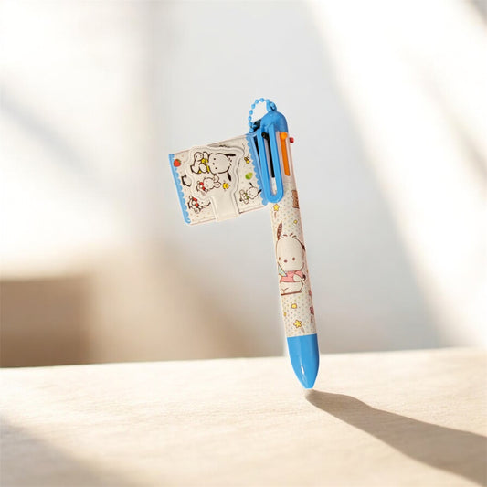 Sanrio Cartoon Ballpoint Pen with 6 Colours & Mini Notebook Keychain