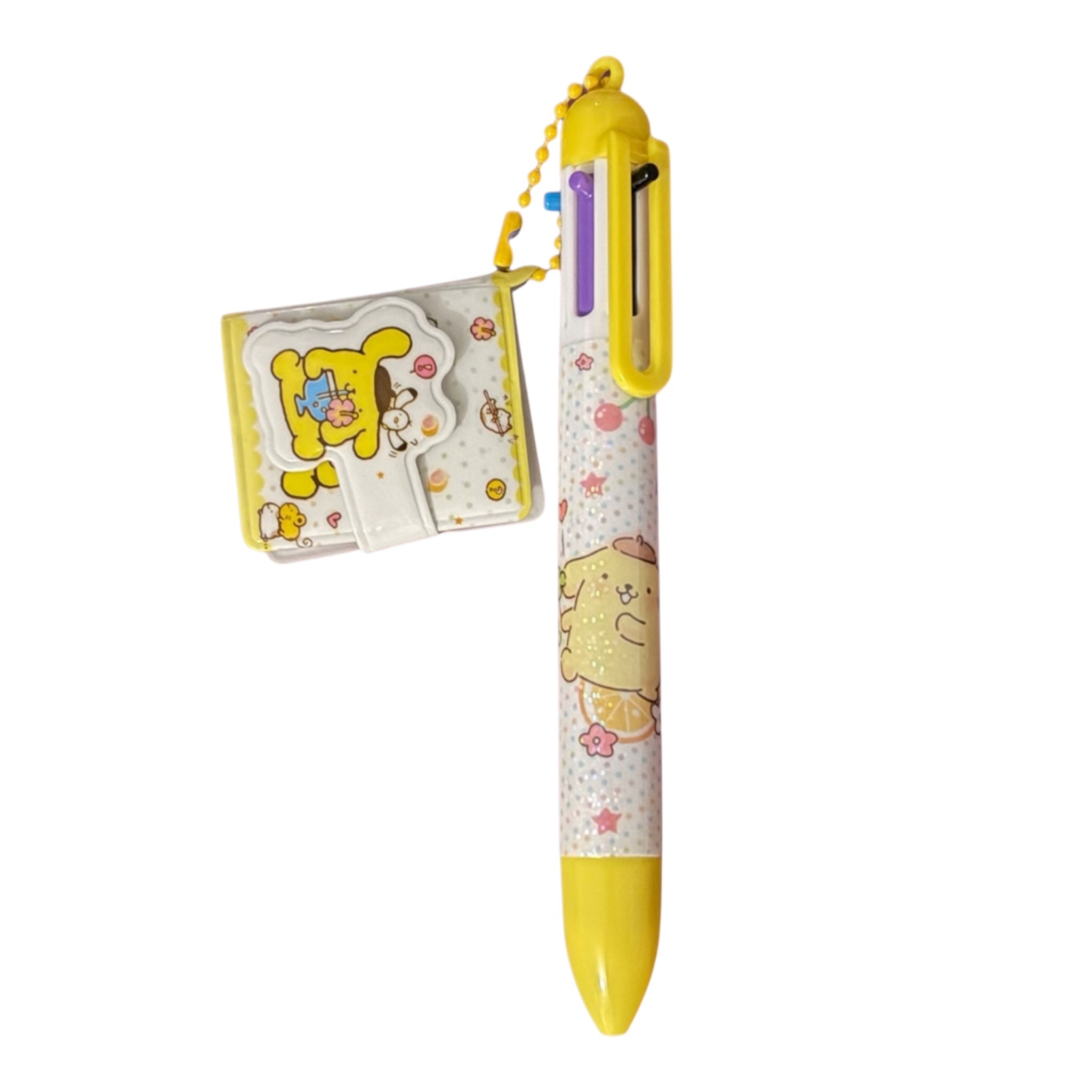 Sanrio Cartoon Ballpoint Pen with 6 Colours & Mini Notebook Keychain