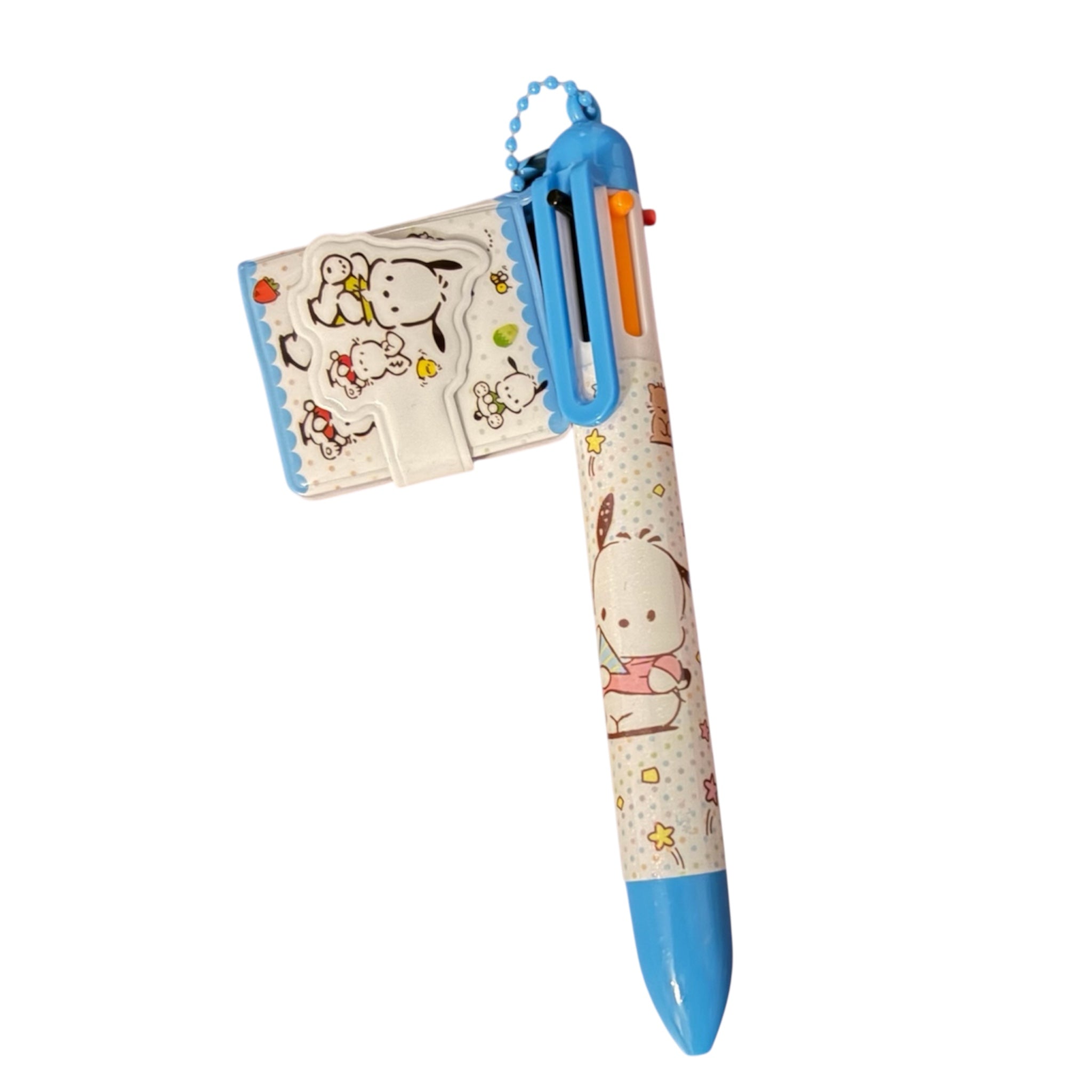 Sanrio Cartoon Ballpoint Pen with 6 Colours & Mini Notebook Keychain