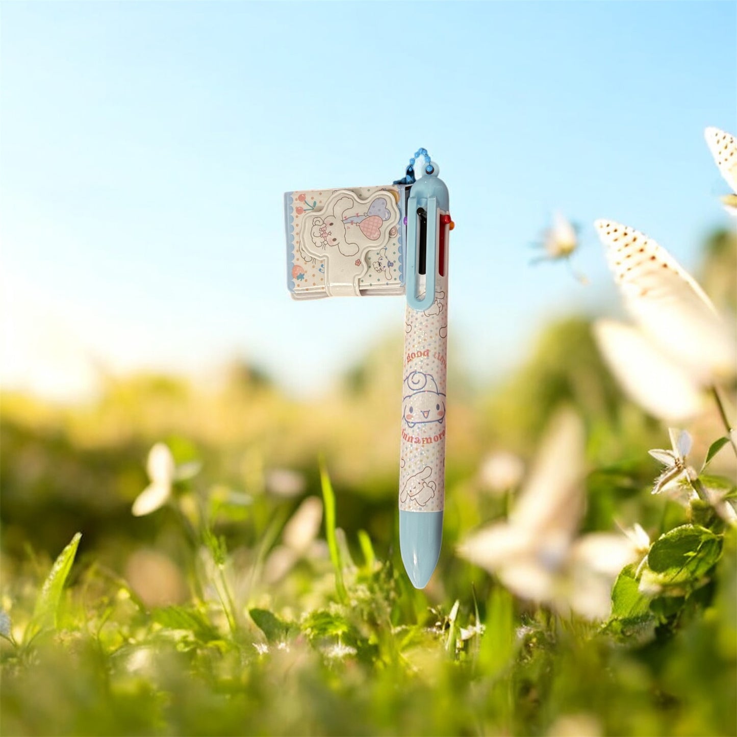 Sanrio Cartoon Ballpoint Pen with 6 Colours & Mini Notebook Keychain