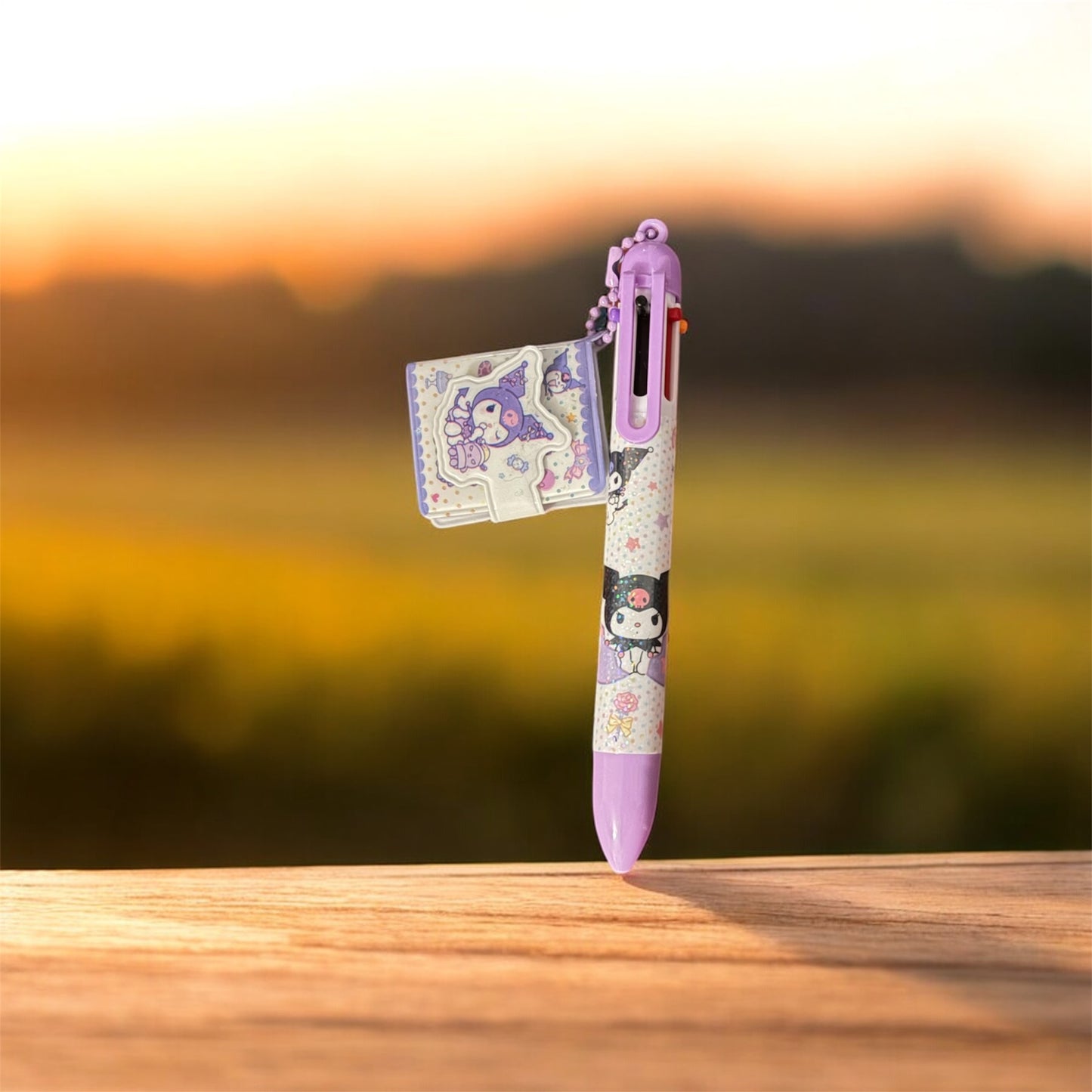 Sanrio Cartoon Ballpoint Pen with 6 Colours & Mini Notebook Keychain