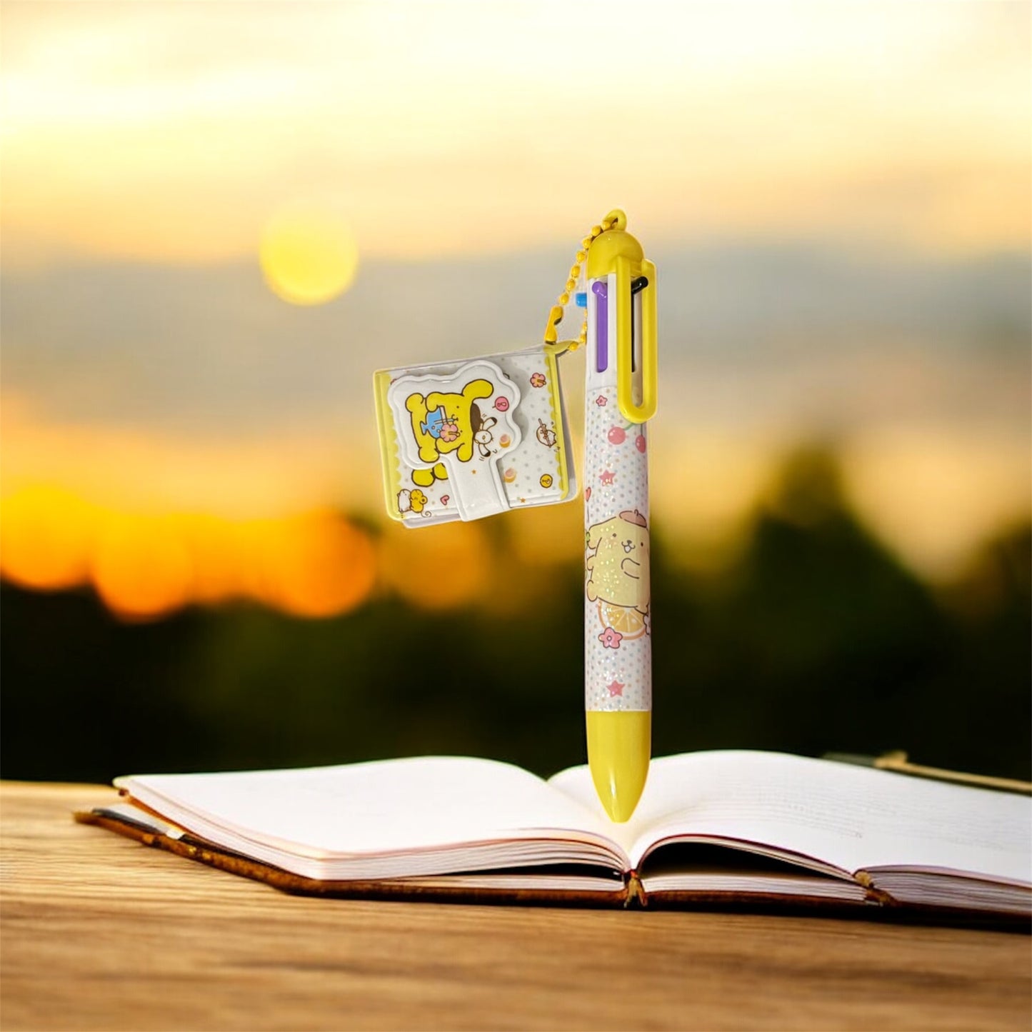 Sanrio Cartoon Ballpoint Pen with 6 Colours & Mini Notebook Keychain